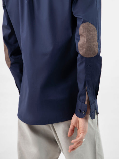 Navy Blue Button Down Shirt With Brown Elbow Patch Brumano Pakistan