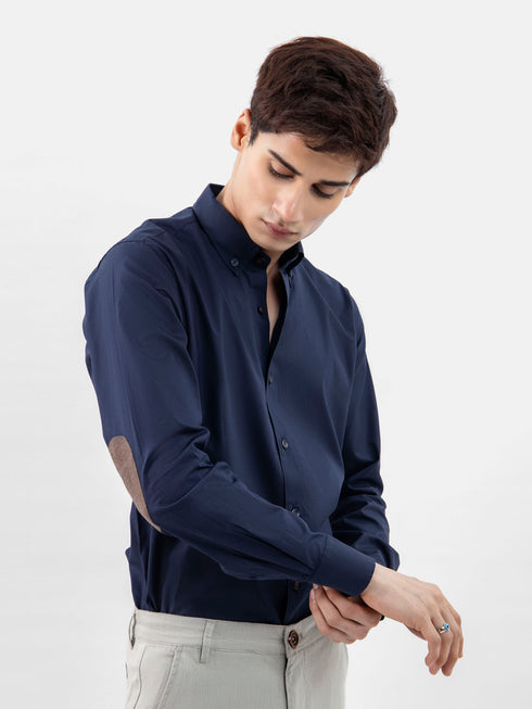 Navy Blue Button Down Shirt With Brown Elbow Patch Brumano Pakistan
