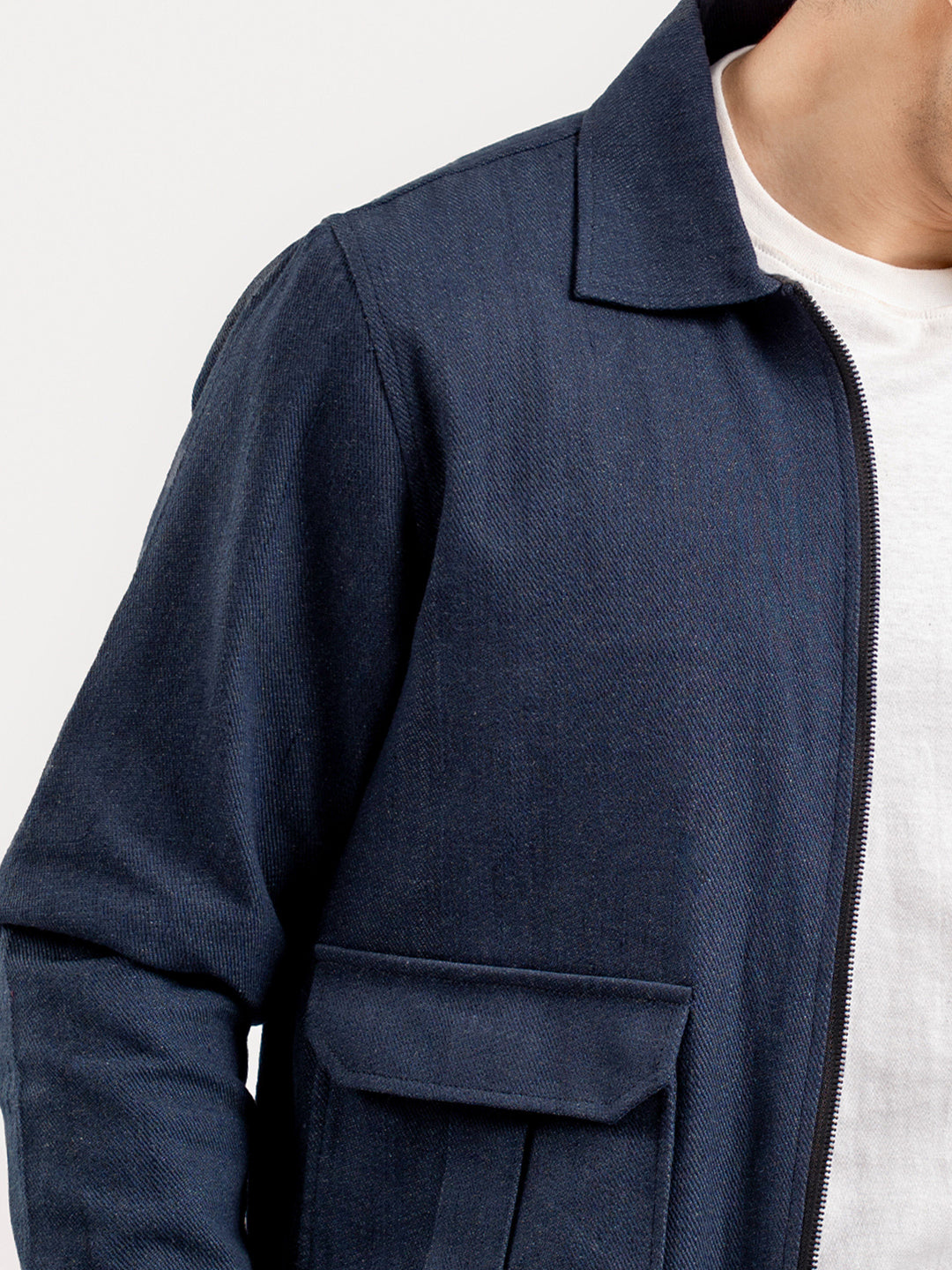 Navy Blue Casual Collar Jacket With Cargo Pocket