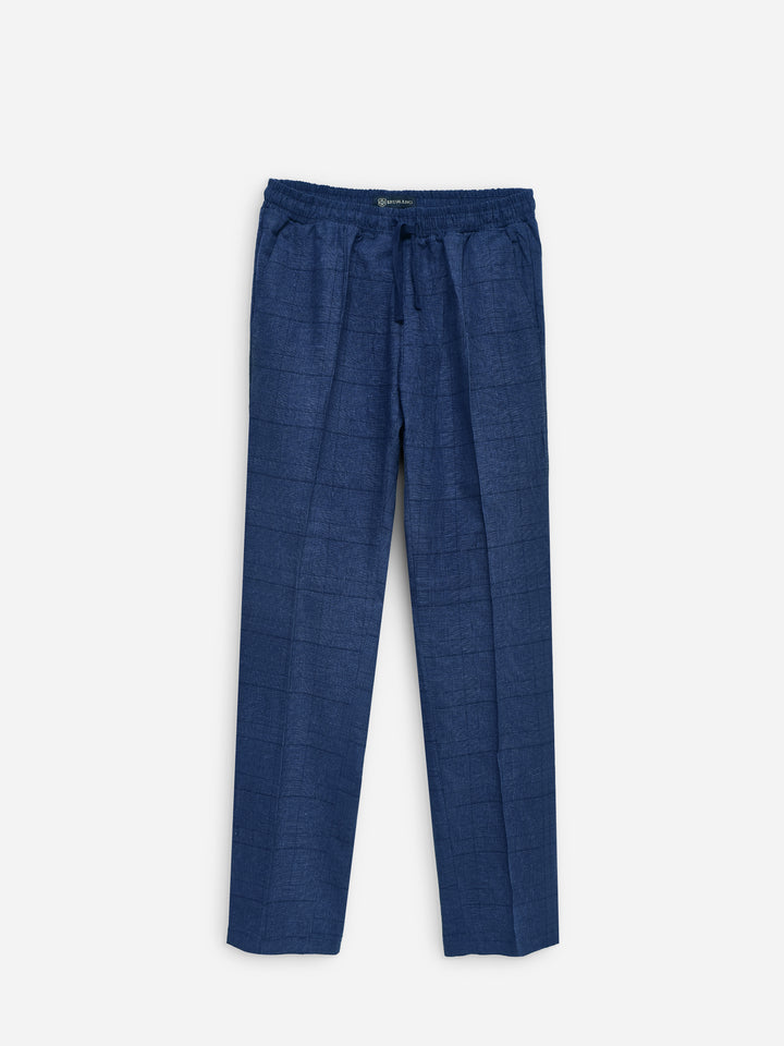 Navy Blue Checkered 100% Linen Pajama Trouser