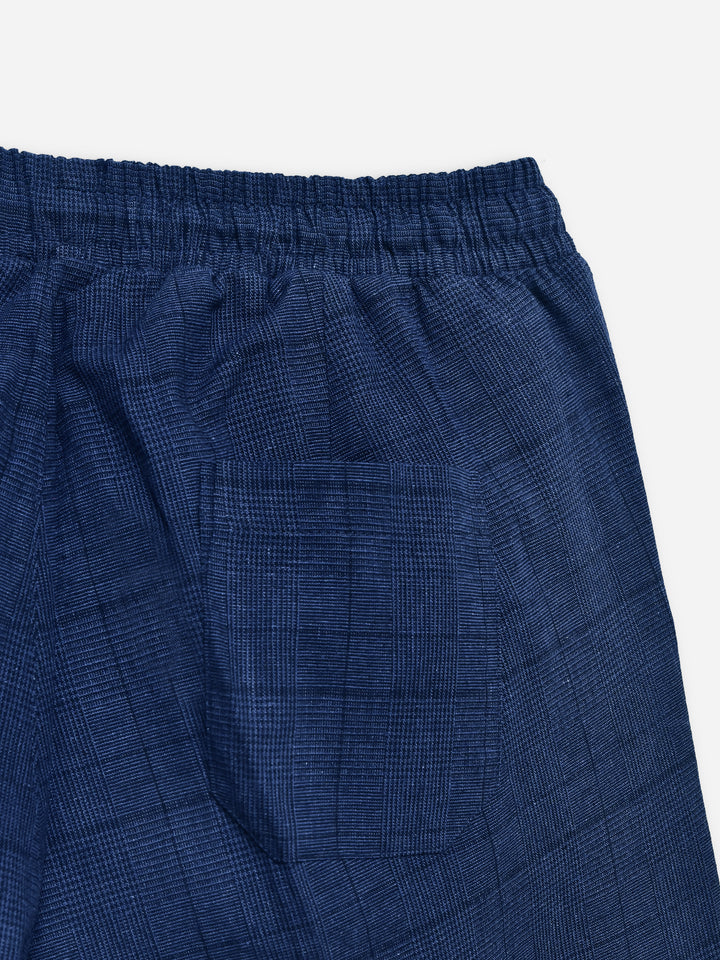 Navy Blue Checkered 100% Linen Pajama Trouser