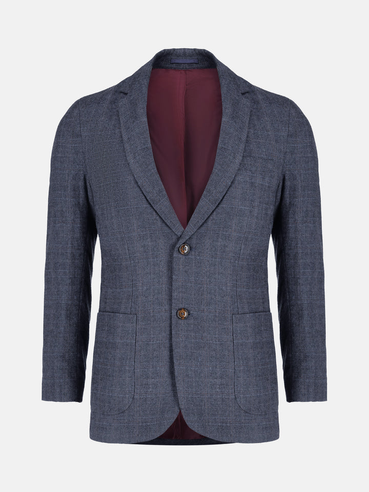Navy Blue Checkered Wool & Cashmere Blazer - Sartoria Brumano Pakistan