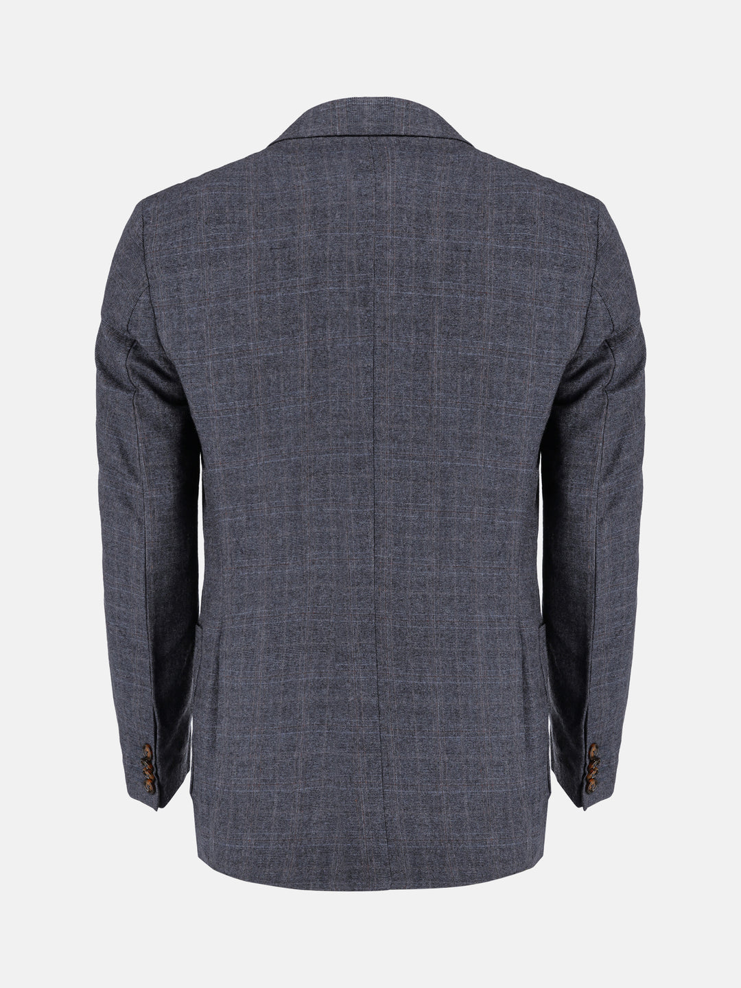 Navy Blue Checkered Wool & Cashmere Blazer - Sartoria Brumano Pakistan