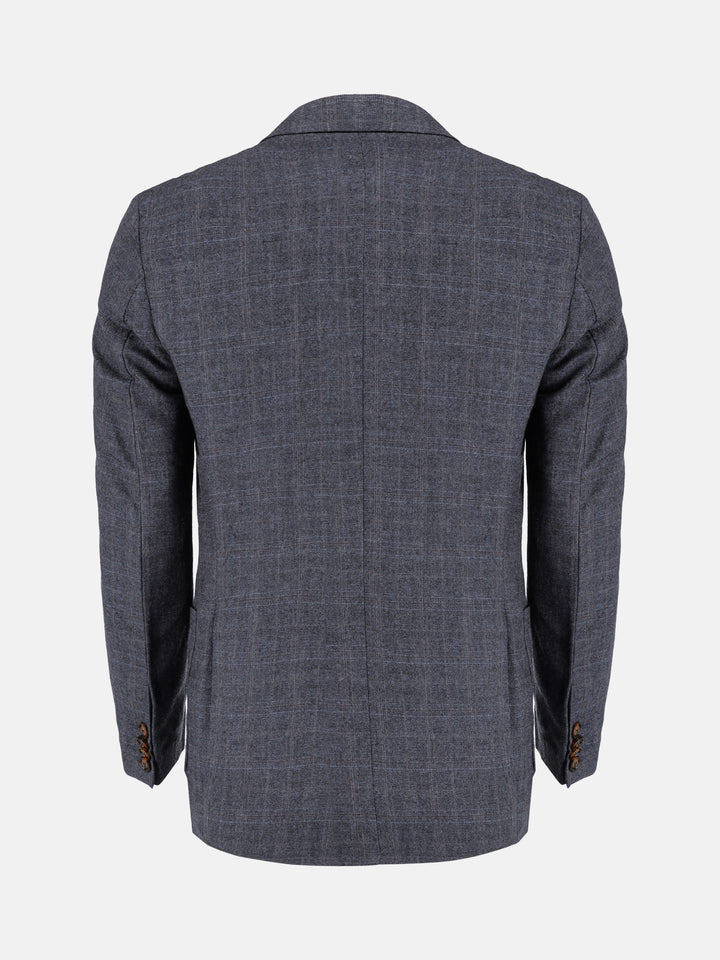 Navy Blue Checkered Wool & Cashmere Blazer - Sartoria Brumano Pakistan