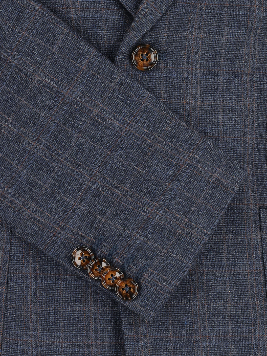 Navy Blue Checkered Wool & Cashmere Blazer - Sartoria Brumano Pakistan