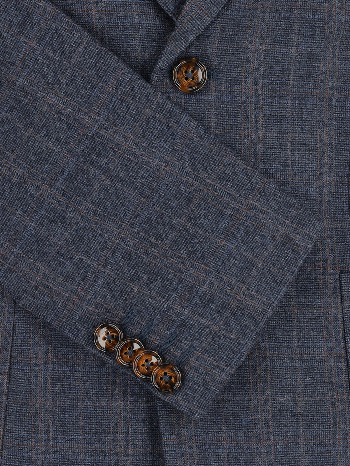 Navy Blue Checkered Wool & Cashmere Blazer - Sartoria Brumano Pakistan