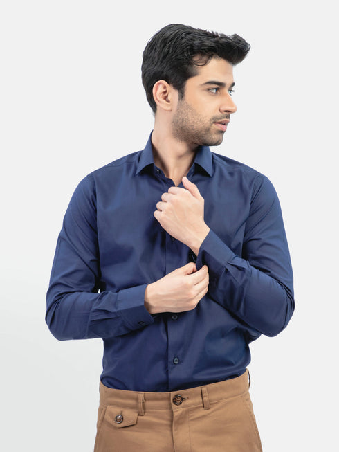 Navy Blue Classic Satin Formal Shirt Brumano Pakistan