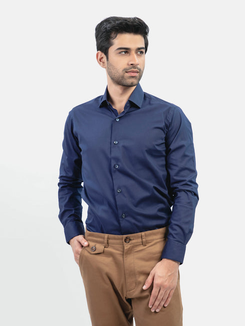 Navy Blue Classic Satin Formal Shirt Brumano Pakistan