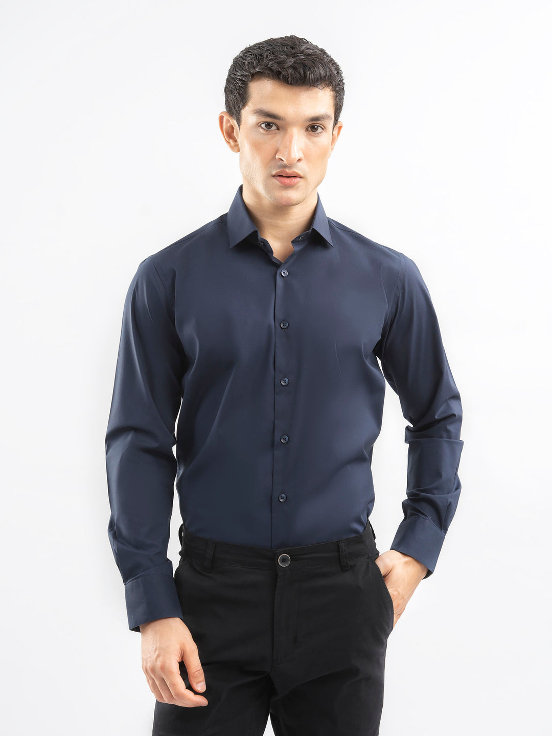 Navy Blue Classic Satin Shirt