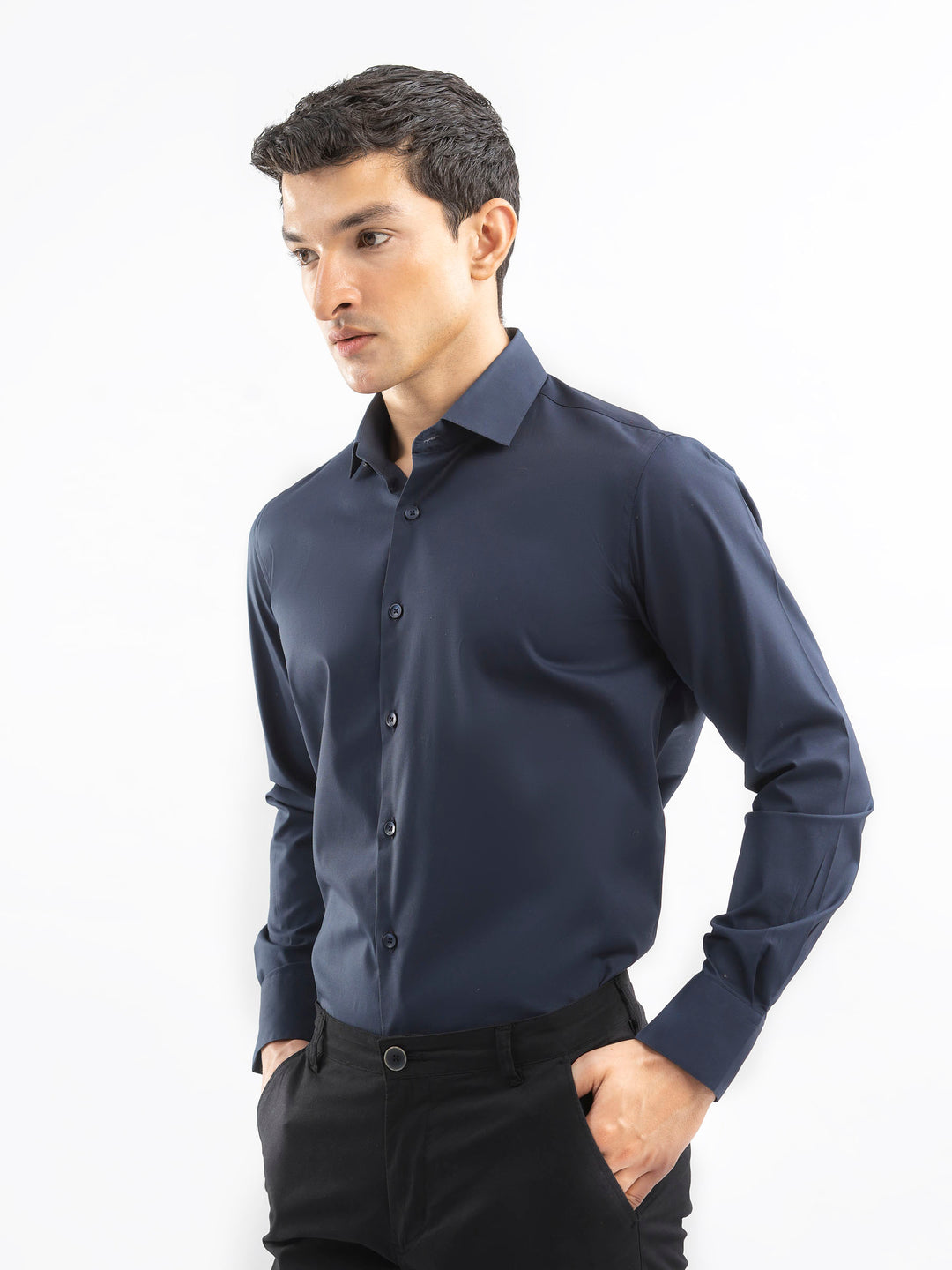 Navy Blue Classic Satin Shirt