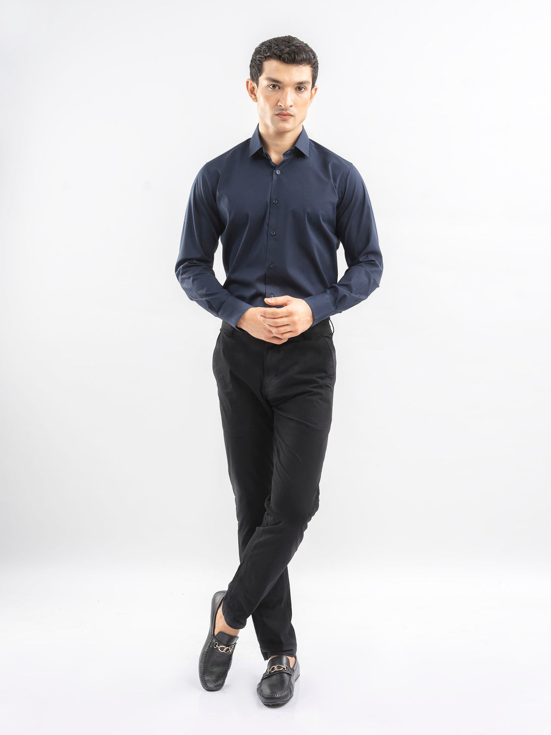Navy Blue Classic Satin Shirt