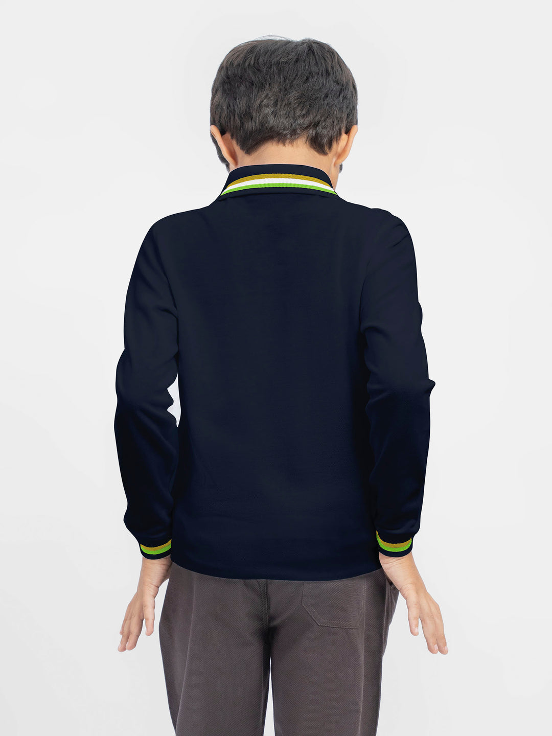 Navy Blue Contrasting Tipped Long Sleeve Pique Polo Brumano Pakistan