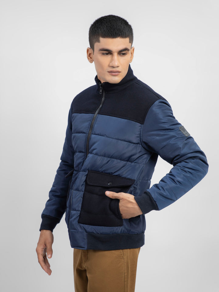Navy Blue Contrasting Wool Puffer Jacket Brumano Pakistan
