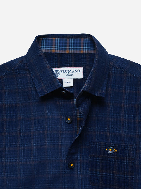 Navy Blue Corduroy Checkered Shirt - Junior