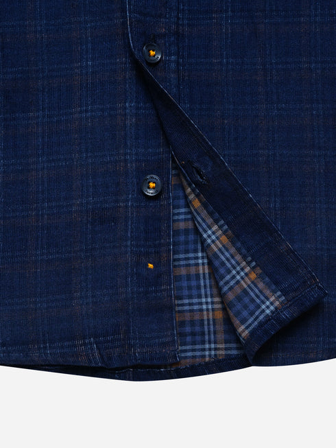 Navy Blue Corduroy Checkered Shirt - Junior