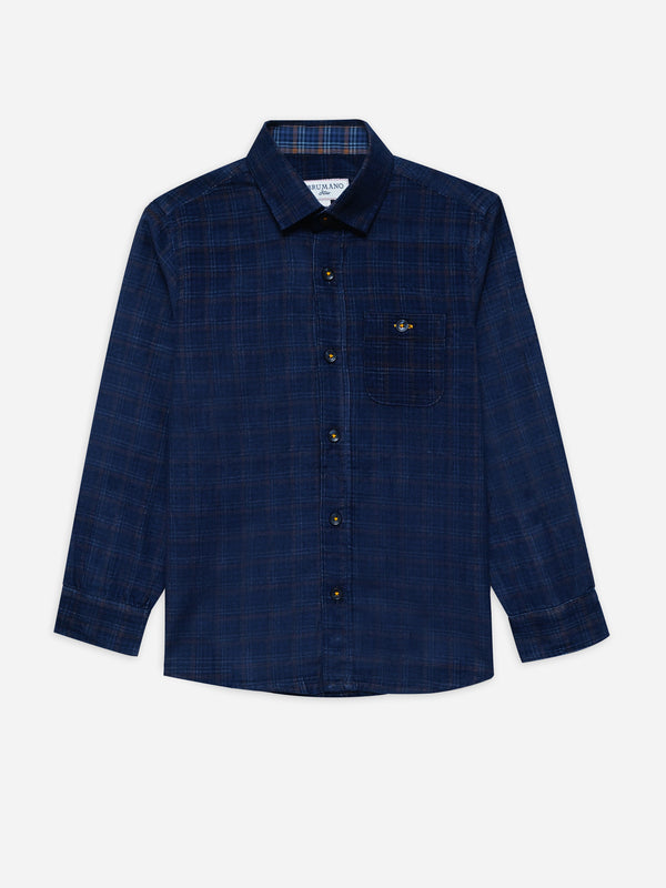Navy Blue Corduroy Checkered Shirt - Junior