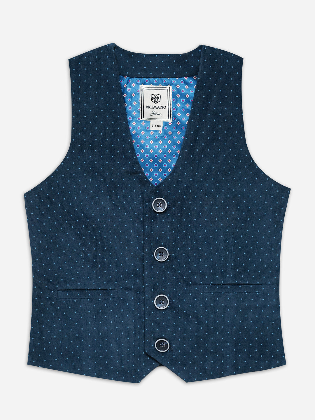 Navy Blue Corduroy Polka Dot Formal Vest with Bow - Junior