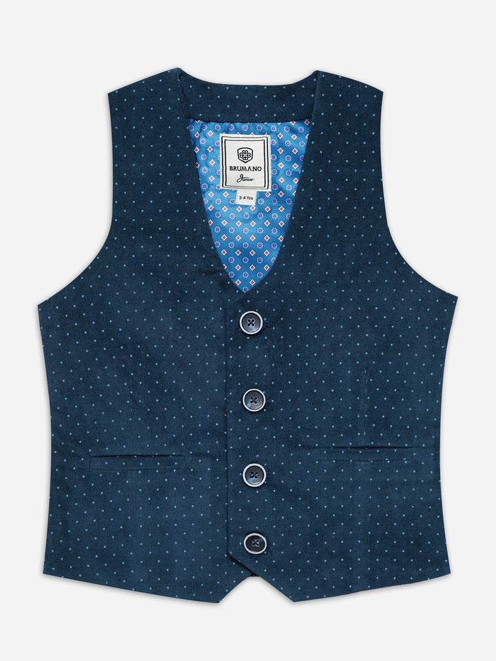 Navy Blue Corduroy Polka Dot Formal Vest with Bow - Junior
