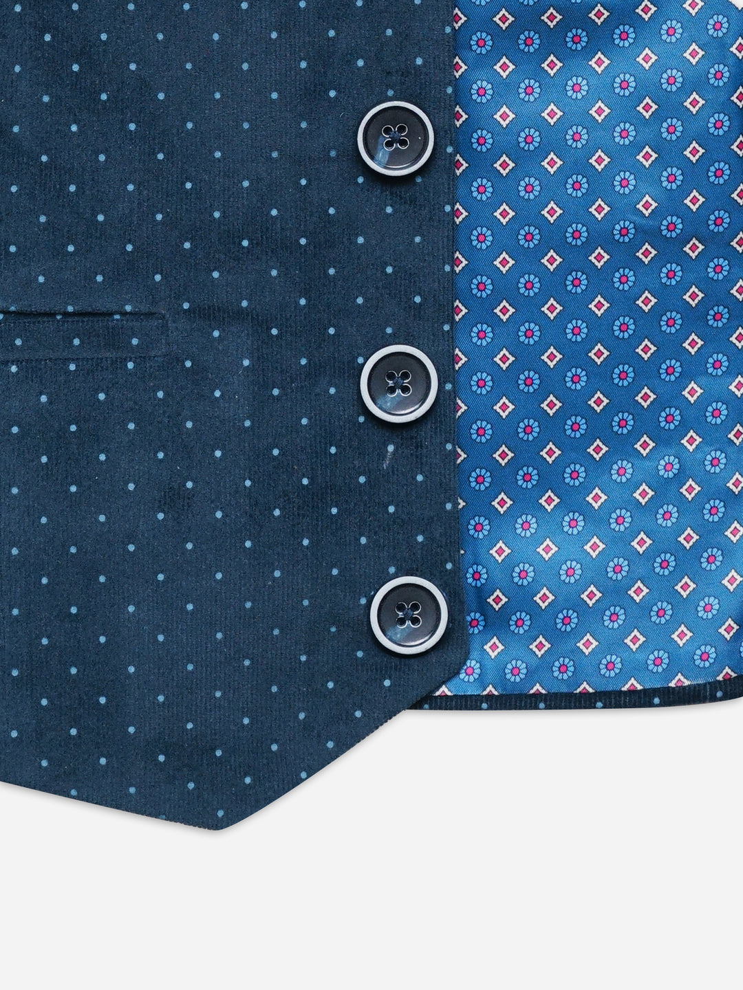 Navy Blue Corduroy Polka Dot Formal Vest with Bow - Junior