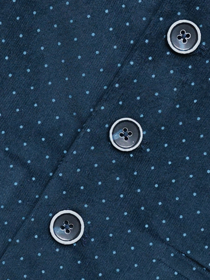 Navy Blue Corduroy Polka Dot Formal Vest with Bow - Junior