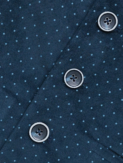 Navy Blue Corduroy Polka Dot Formal Vest with Bow - Junior