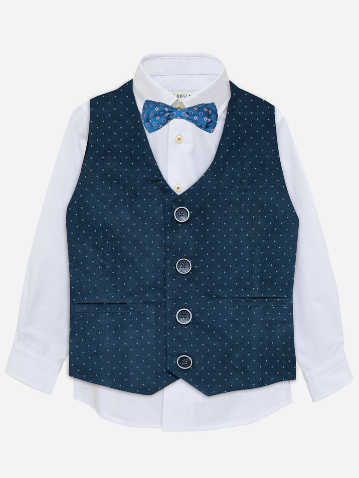 Navy Blue Corduroy Polka Dot Formal Vest with Bow - Junior