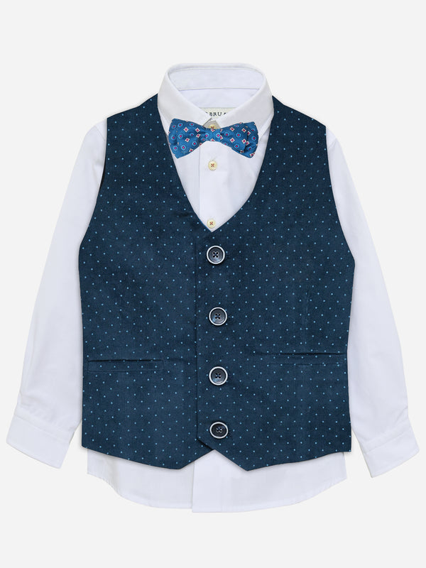 Navy Blue Corduroy Polka Dot Formal Vest with Bow - Junior