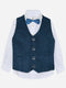 Navy Blue Corduroy Polka Dot Formal Vest with Bow - Junior