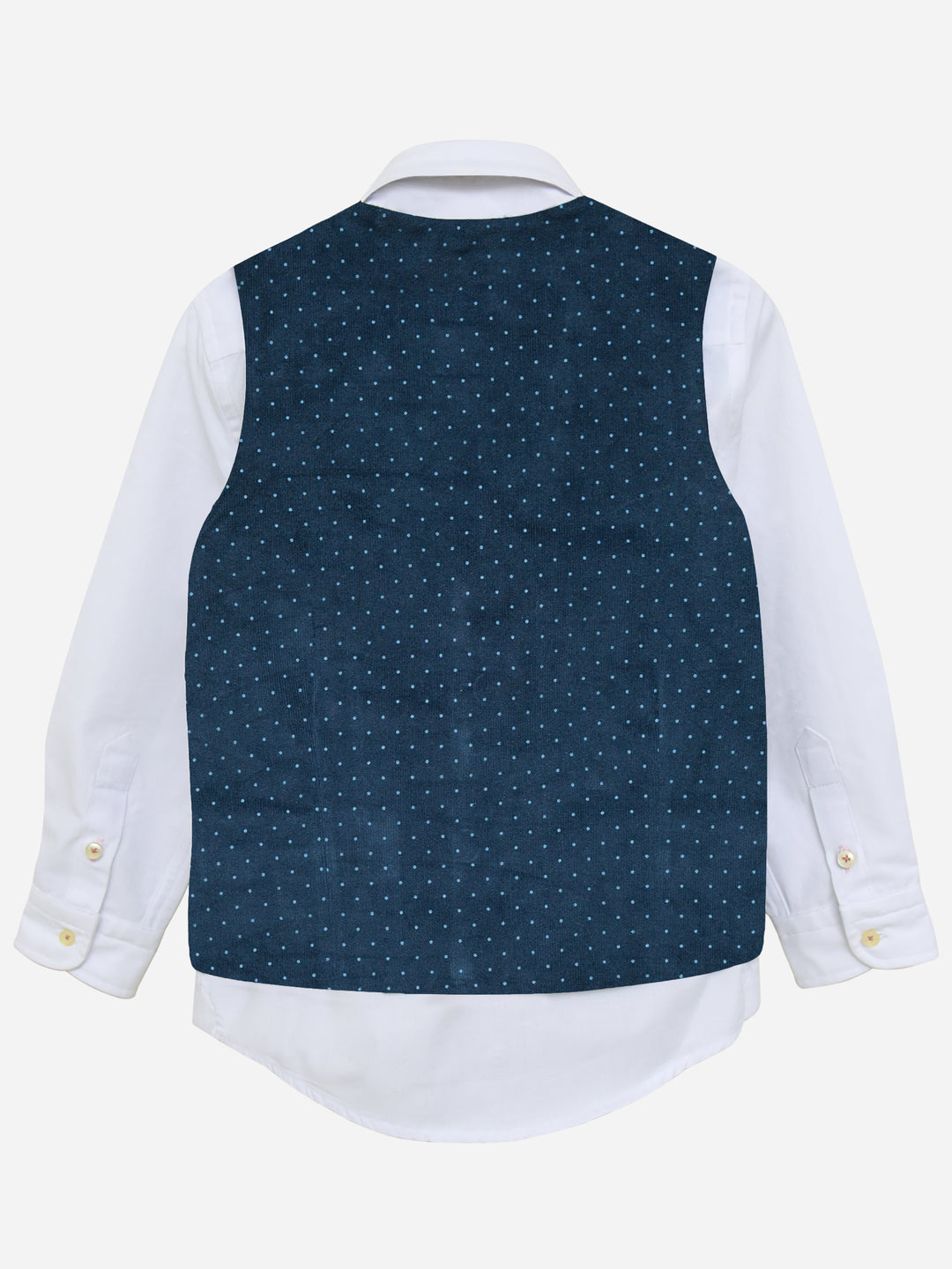 Navy Blue Corduroy Polka Dot Formal Vest with Bow - Junior