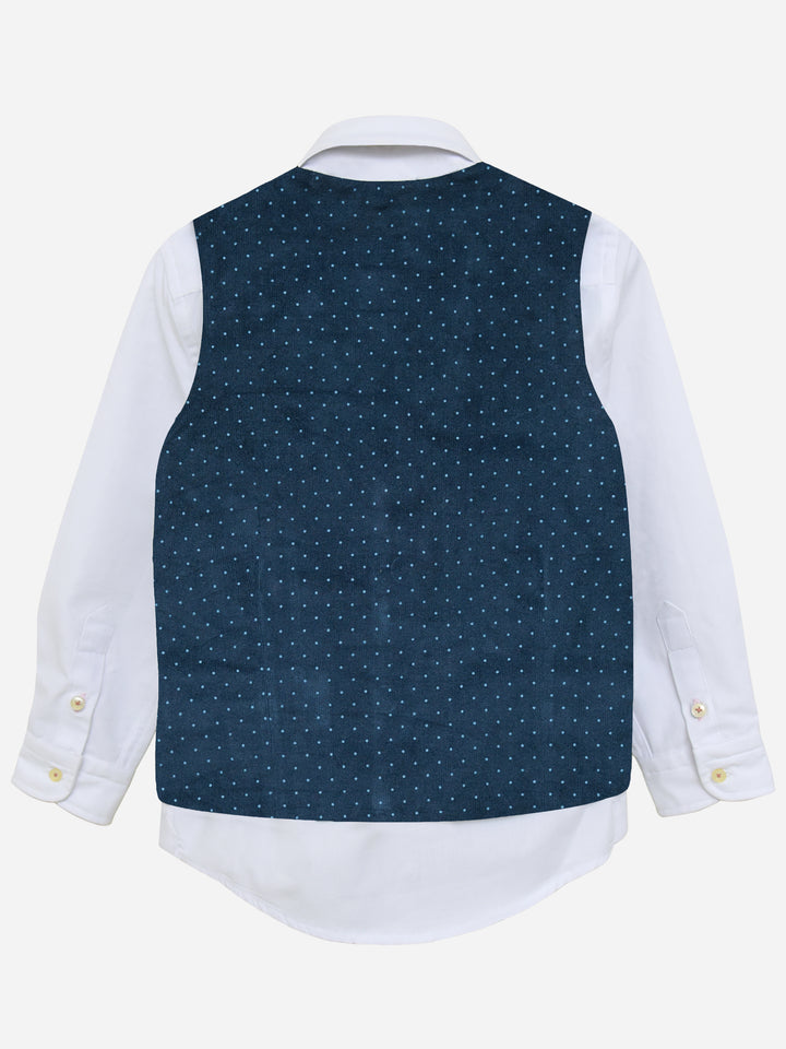 Navy Blue Corduroy Polka Dot Formal Vest with Bow - Junior