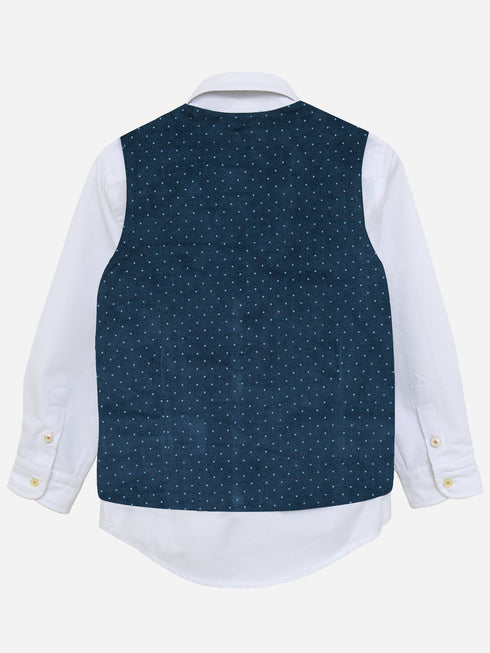 Navy Blue Corduroy Polka Dot Formal Vest with Bow - Junior