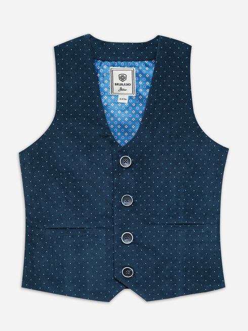 Navy Blue Corduroy Polka Dot Formal Vest with Bow - Junior