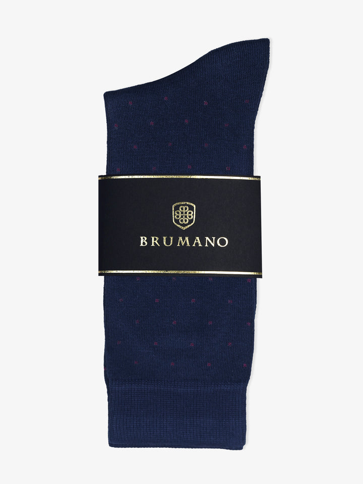 Navy Blue Cotton Socks With Maroon Dots