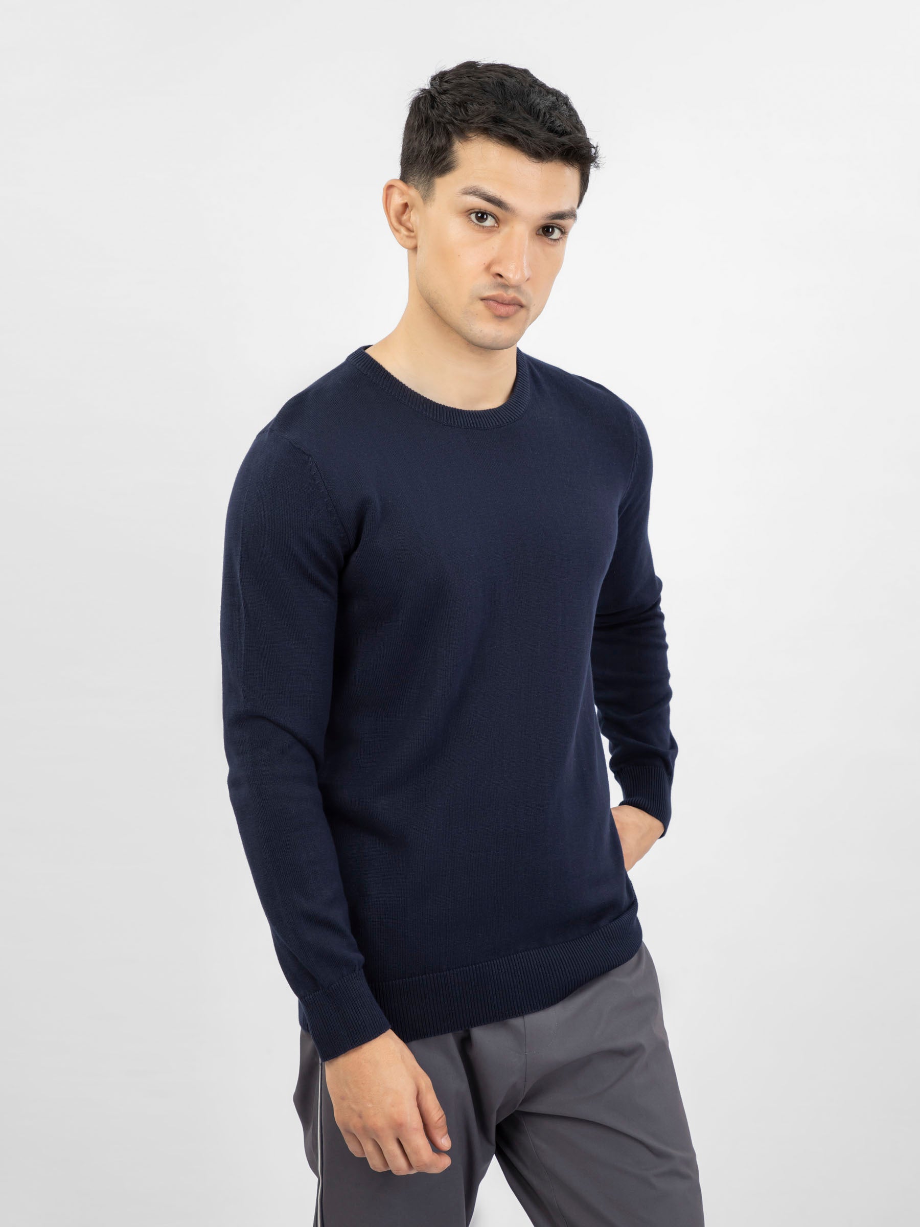 Navy Blue Crew Neck Sweater | Brumano Pakistan