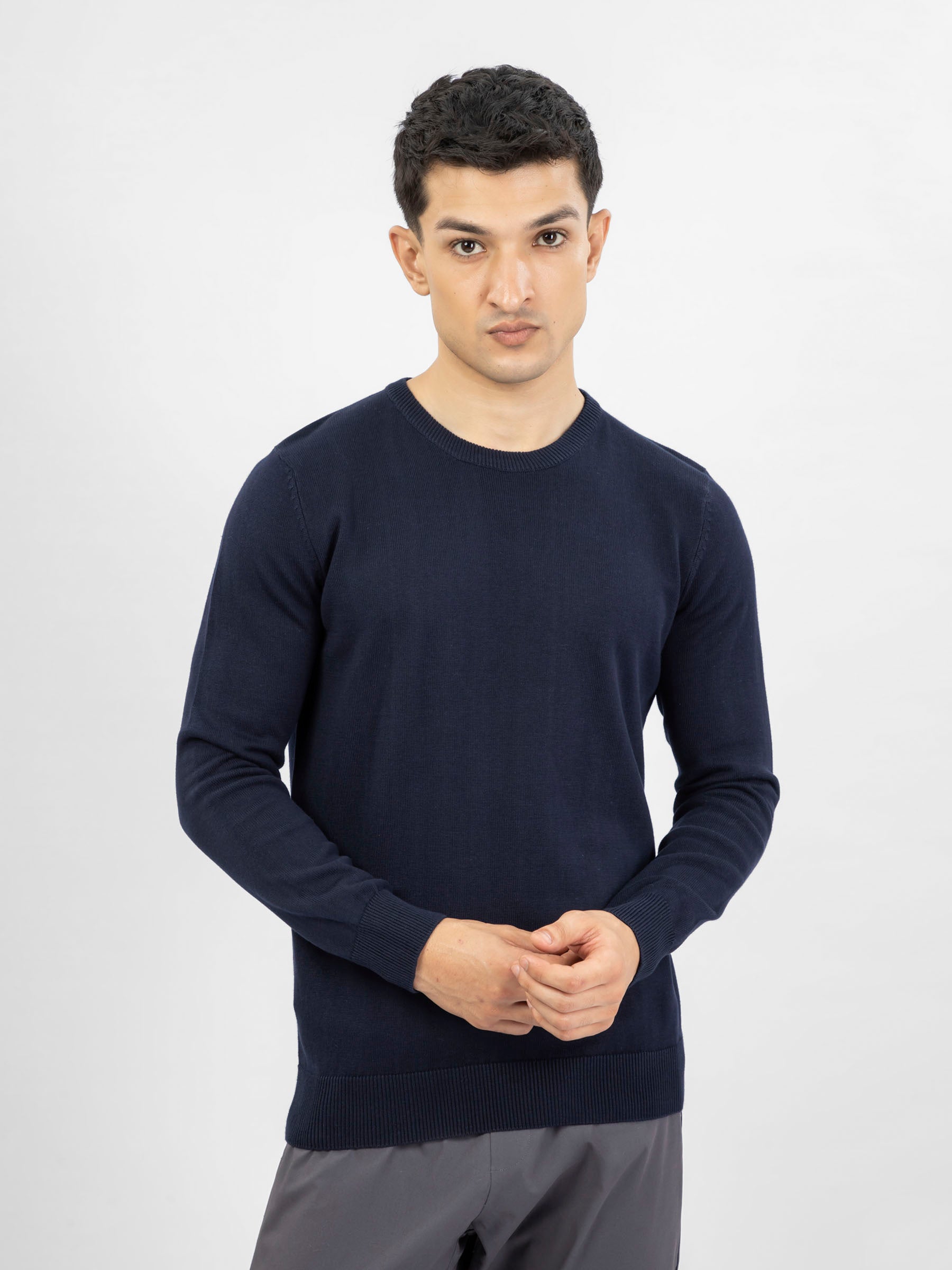 Navy Blue Crew Neck Sweater | Brumano Pakistan