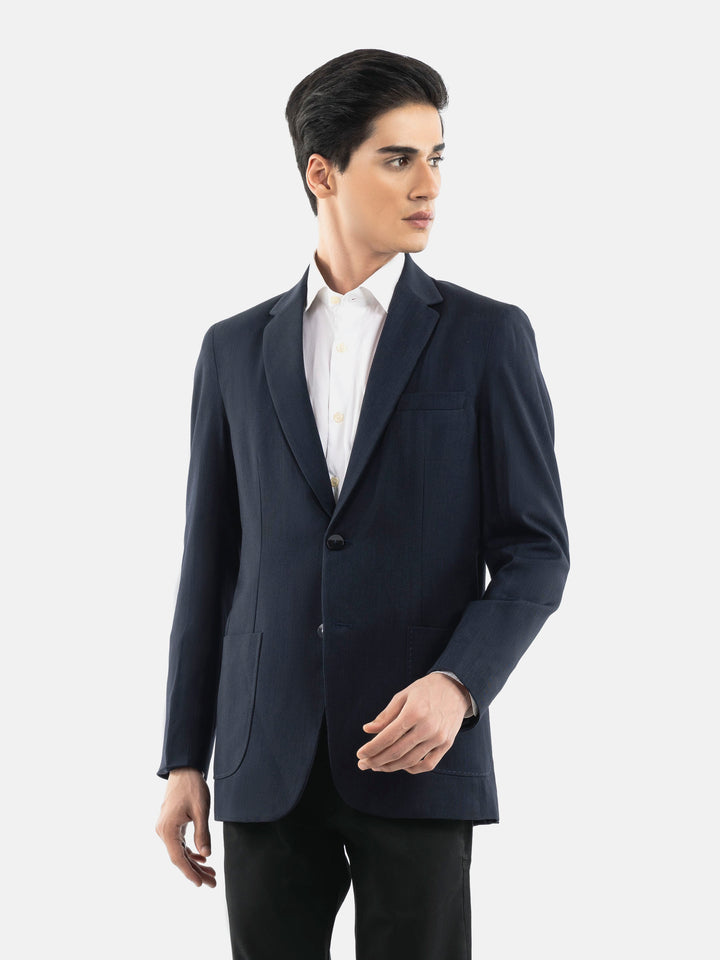 Navy Blue Dobby Structured Blazer Brumano Pakistan