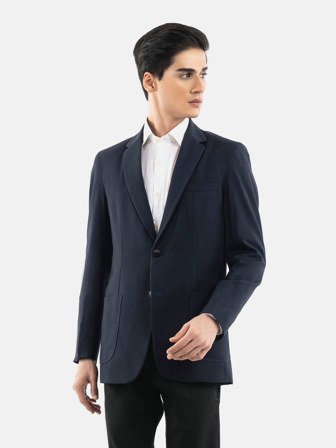 Navy blue dobby structured blazer brumano pakistan