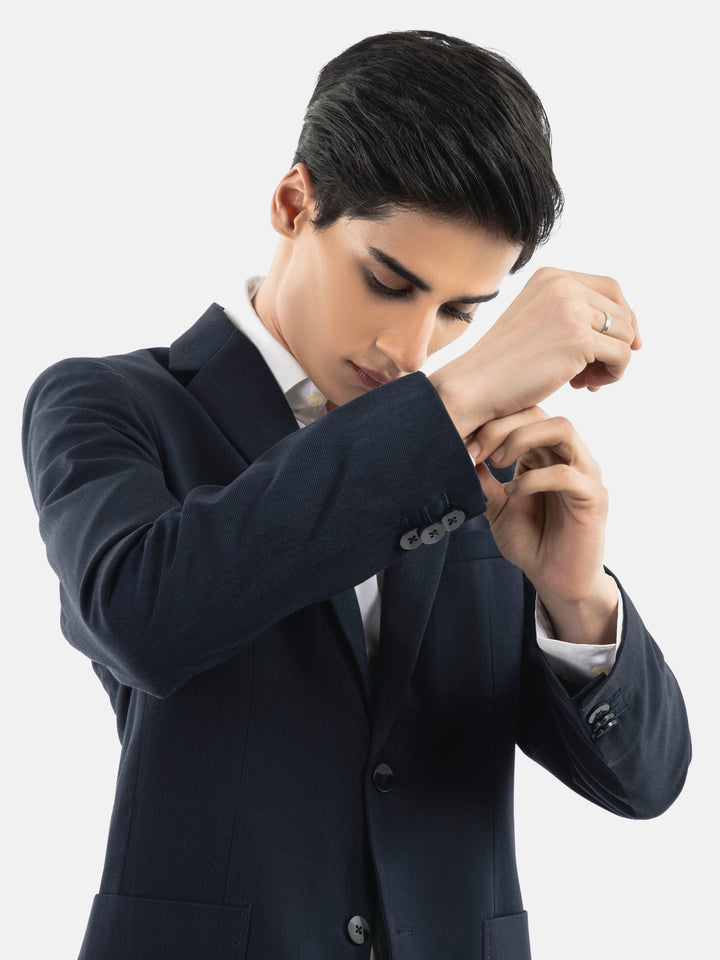 Navy Blue Dobby Structured Blazer Brumano Pakistan