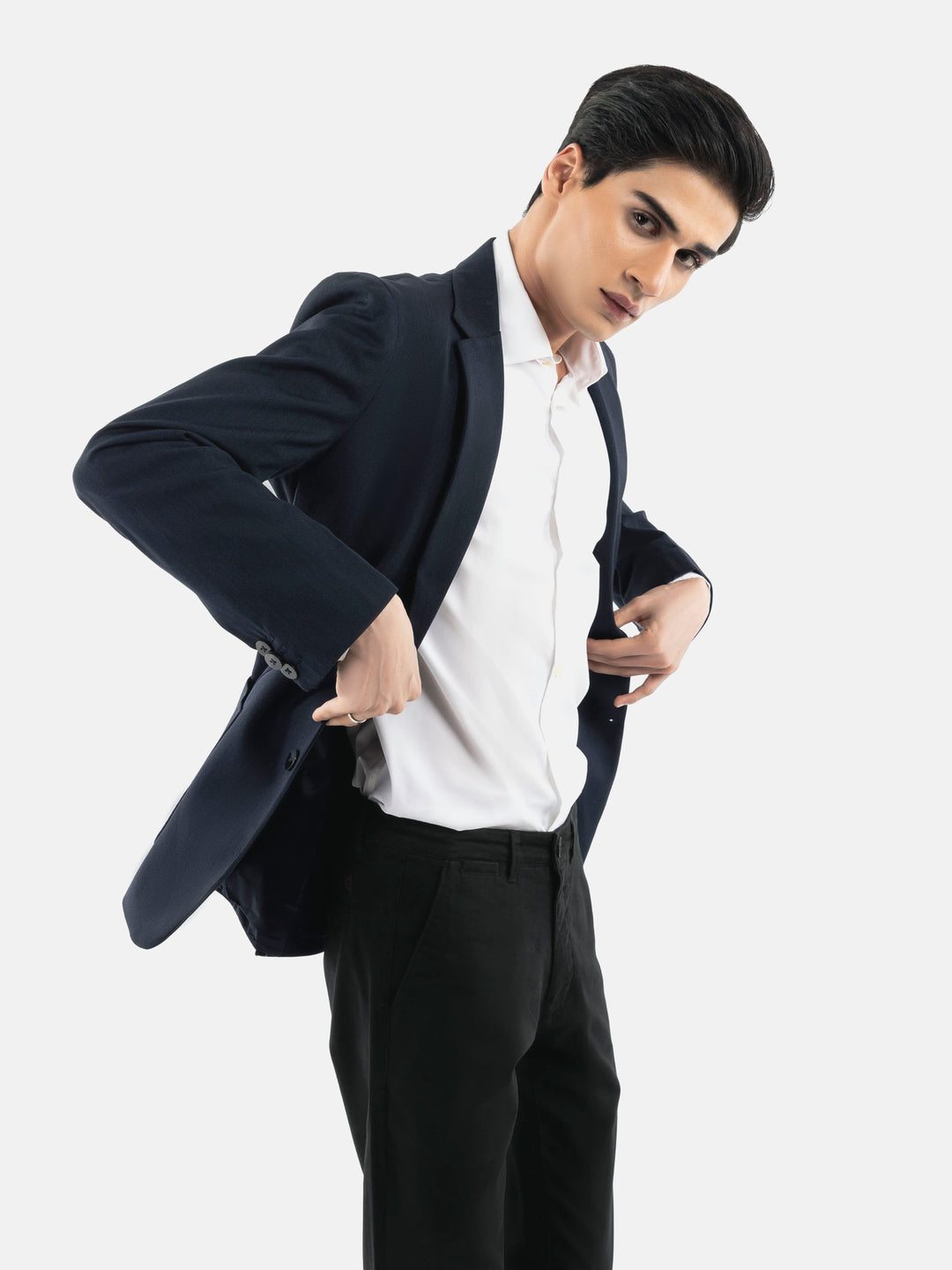 Navy Blue Dobby Structured Blazer Brumano Pakistan