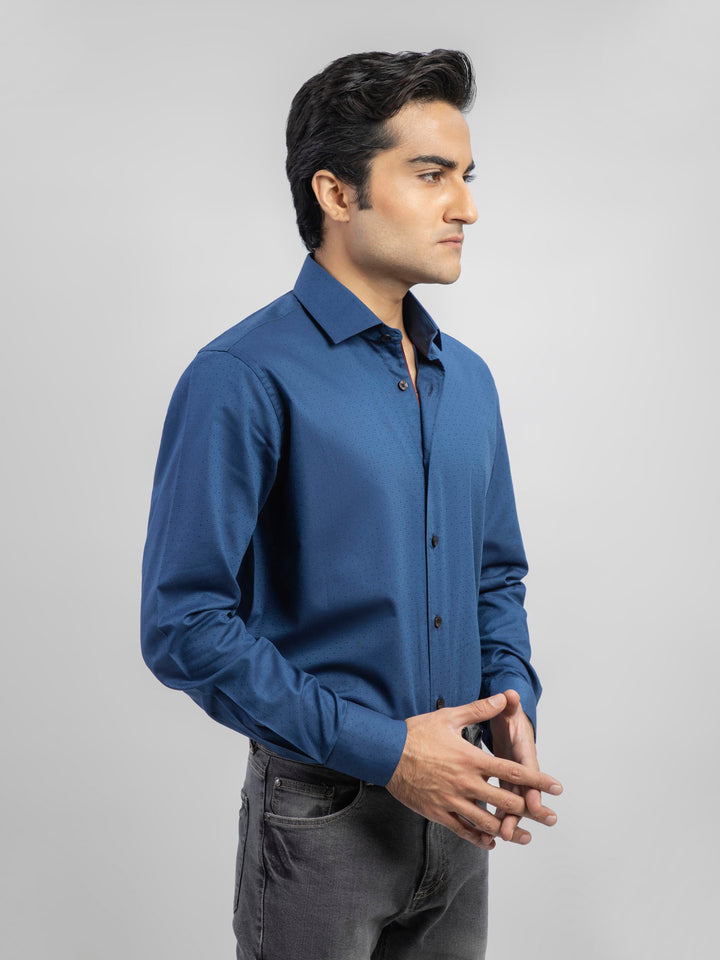 Navy Blue Dot Structured Formal Shirt Brumano Pakistan