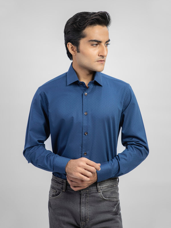 Navy Blue Dot Structured Formal Shirt Brumano Pakistan