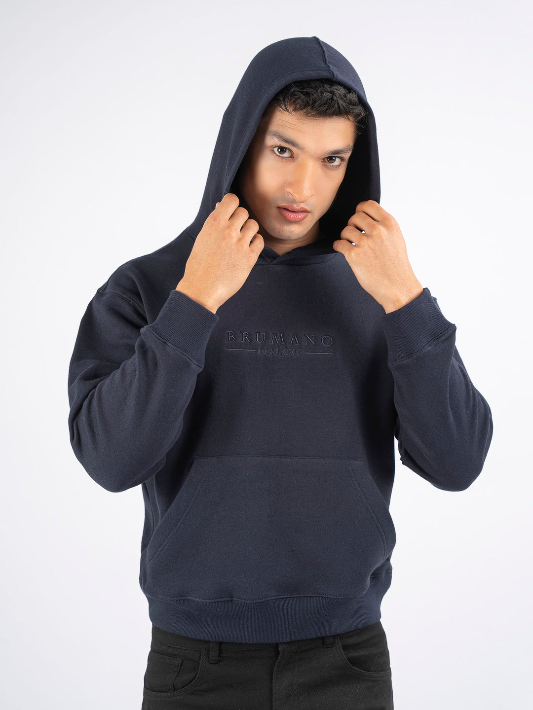Navy Blue Embroidered Relaxed Fit Hoodie