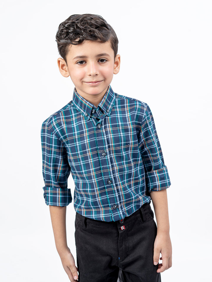 Navy Blue Flannel Checkered Casual Shirt