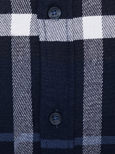 Navy Blue Flannel Gingham Checkered Shirt