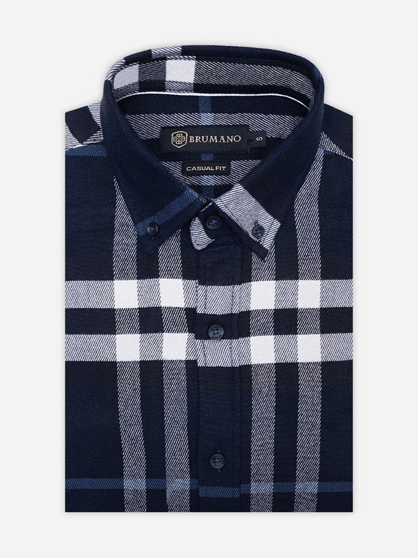 Navy Blue Flannel Gingham Checkered Shirt