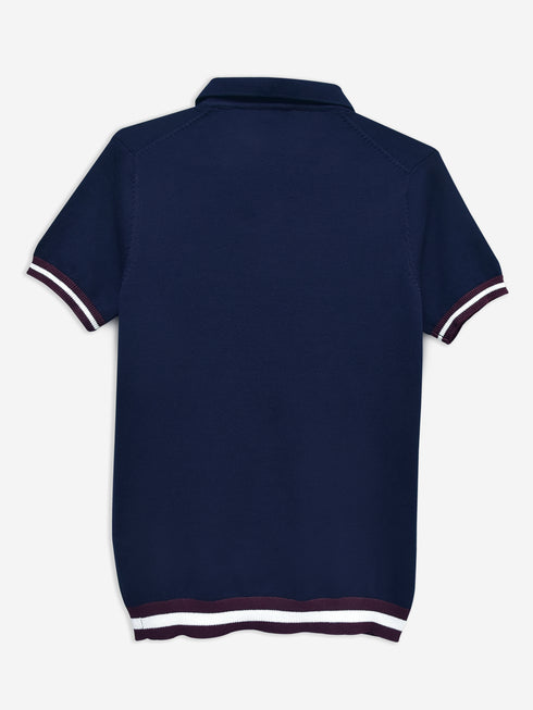 Navy Blue Flat Knit Polo With Contrasting Rib Brumano Pakistan