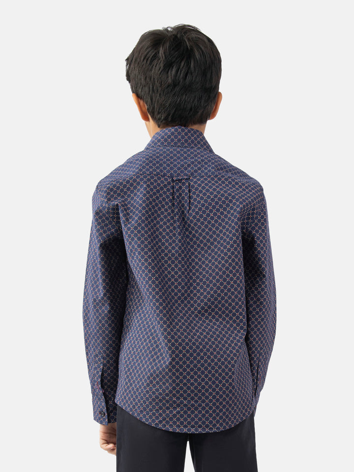 Navy Blue Geo Printed Long Sleeve Casual Shirt Brumano Pakistan