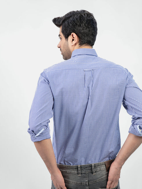 Navy Blue Gingham Button Down Shirt Brumano Pakistan