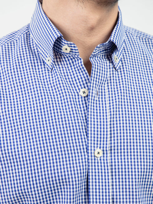 Navy Blue Gingham Button Down Shirt Brumano Pakistan