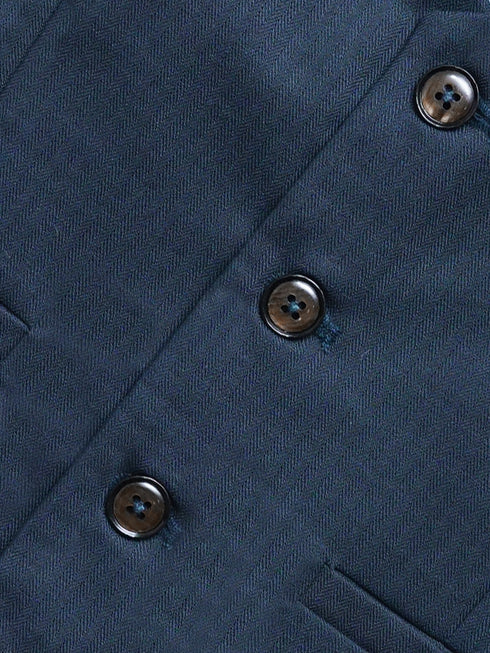 Navy Blue Herringbone Vest With Bow - Junior